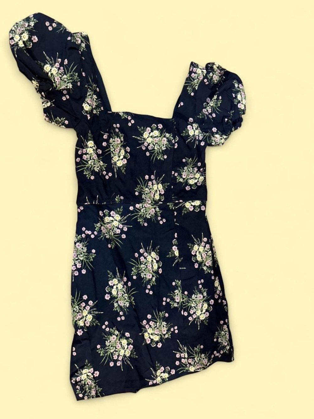Trixxi Navy Floral Puff Sleeve Mini Dress